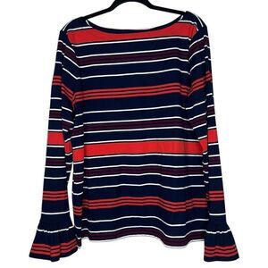 Lauren Ralph Lauren Striped Bell Sleeve Top Size 2X Navy/Red/White